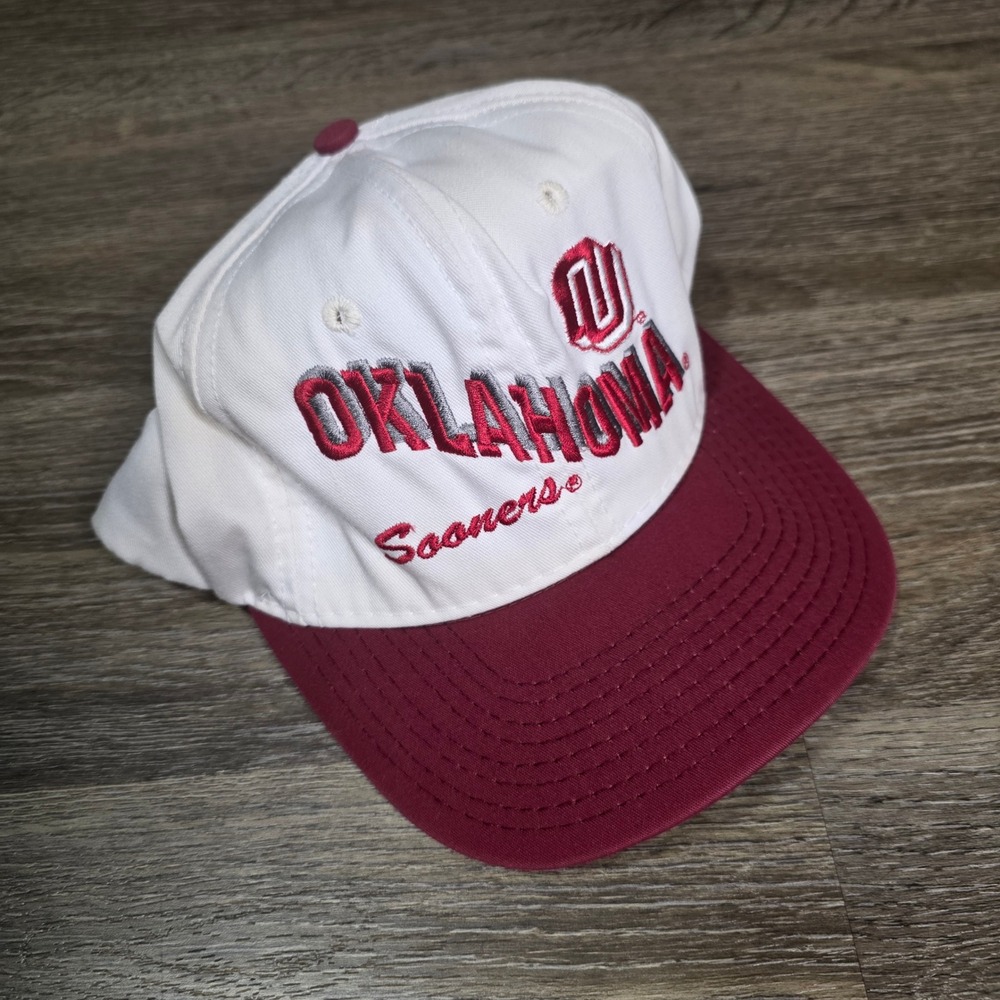 Pro Line Mens OSFA Snapback Hat White Maroon Oklahoma Sooners Vintage 90s USA